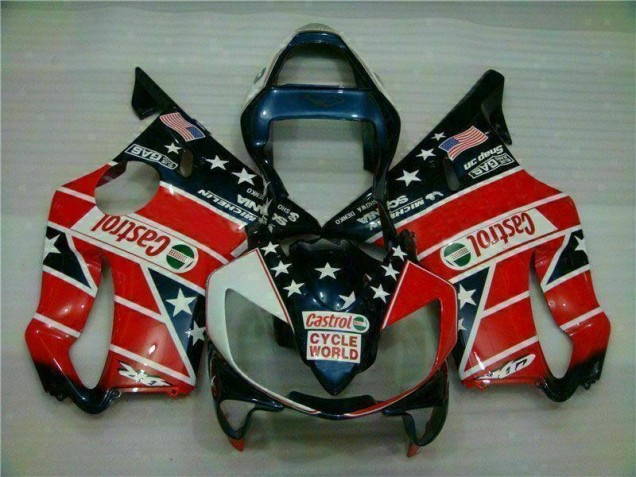 Red White Blue Castrol Cycle World 01-03 Honda CBR600 F4i Motorcycle Fairings